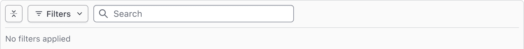 An example of the expanded Filter Bar with no filters applied and an empty state