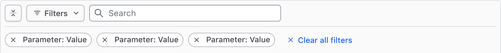 An example of the expanded Filter Bar with several filters applied